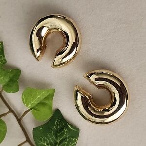 Chunky Gold Steel C Ear Cuff Hoop Earrings Non Piercing